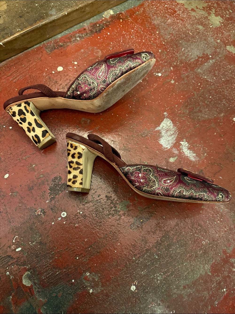 Olivia Rose Tal burgundy leopard brocade high heel mules - Picture 6 of 6